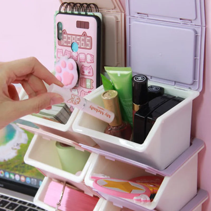 

Mini with Cover Storage Box Cute Girl Pink Plastic Jewelry Makeup Desktop Stationery Case Home Organizer Container Children Gift