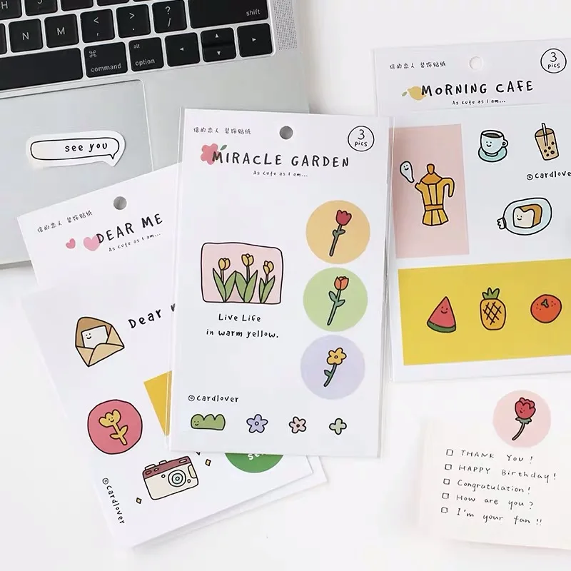 3 шт. Ins тюльпаны мультфильм цветы декоративные наклейки Корея печать стикер