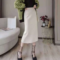 lucyever 2021 autumn winter knitted women skirt solid stretchable mid long pencil skirts female korean high waist one step skirt