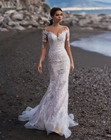 muslim wedding dresses mermaid long sleeves appliques lace boho dubai arabic wedding gown bridal dress vestido de noiva