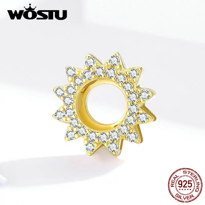 WOSTU 925 стерлингового серебра Подсолнух Солнечный бисер циркон золотой цвет Шарм