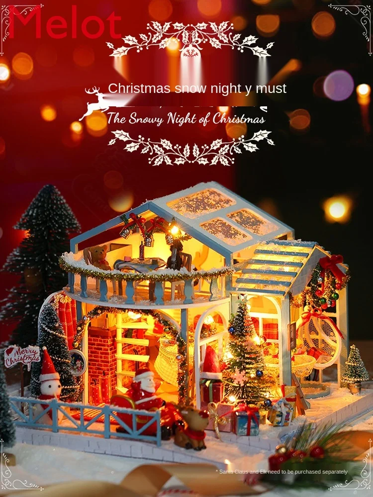 

Рождественская ограниченная DIY Большая вилла коттедж 3D деревянная головоломка модель подарок на день рождения ручной работы