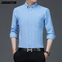 top grade new fashion brand slim fit classic mens button down oxford shirt long sleeve solid color casual mens clothing 2021