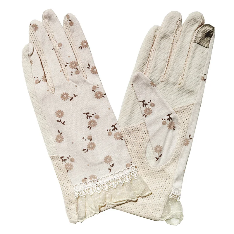 

2021 The new listing Fashion Flowers Women's Summer Driving Non-slip Block UV Touch Screen Breathable Cotton Gloves for Women