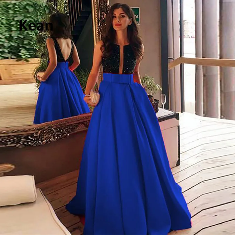 

Contrast color Evening Dress Deep-V Backless Lace vestido Islamic Dubai Kaftan Saudi Arabic Evening Gown Prom Dress Plus Size