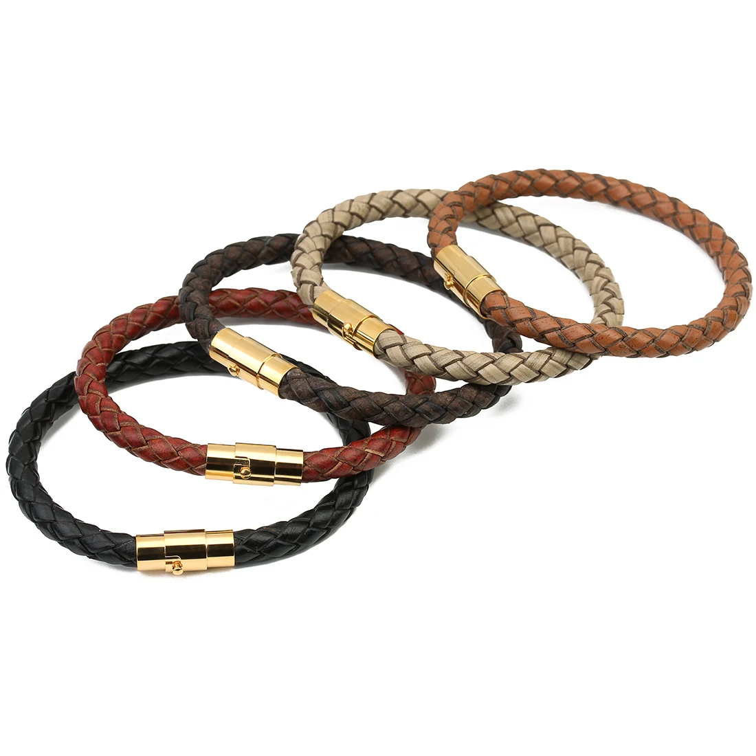 

2020 New Vintage Leather Bracelet Jewelry Stainless Steel With Magnetic Clasp Handmade Men Braided Bracelets Bangles Wholesale