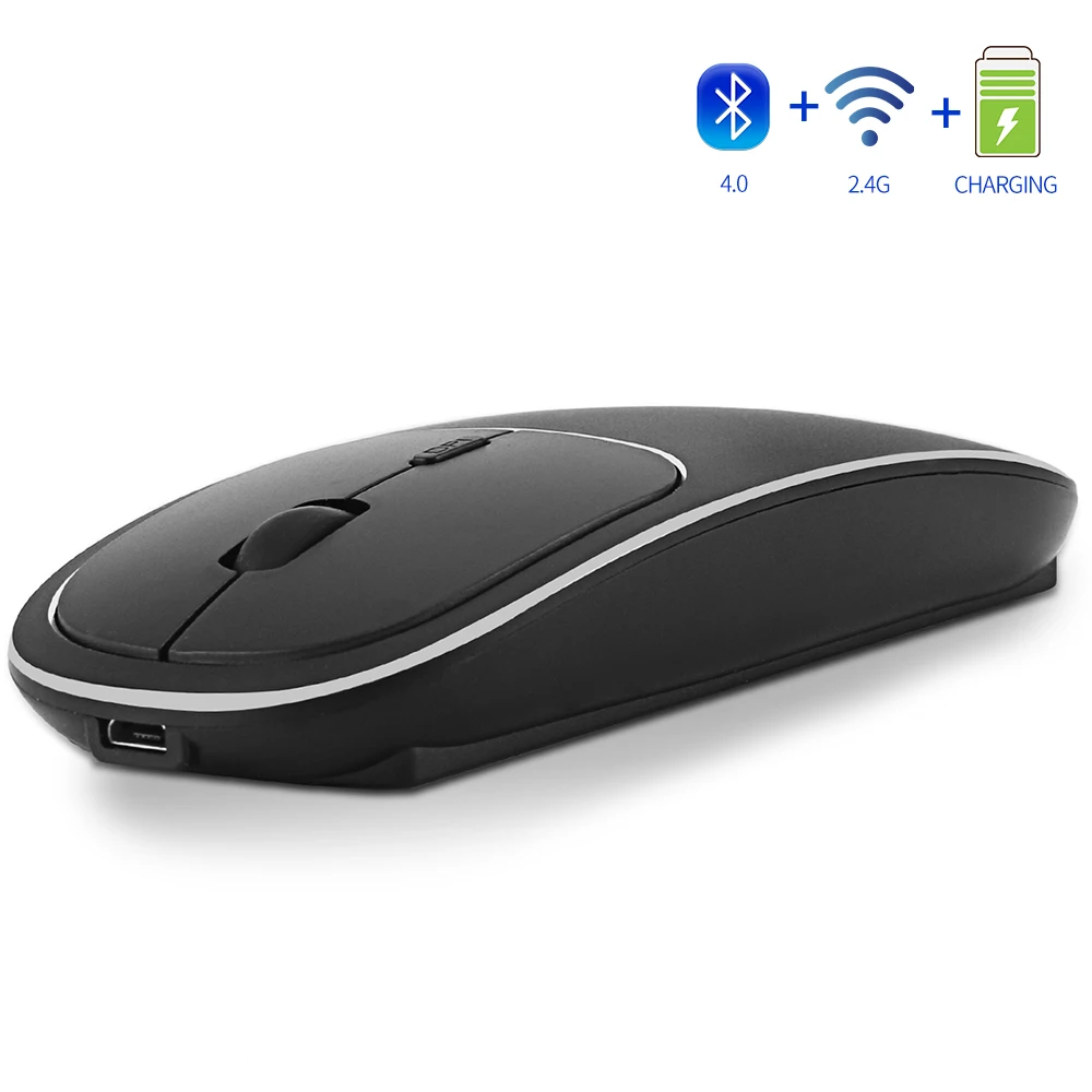 Black Zienstar алюминиевая перезаряжаемая 2,4 ГГц Беспроводная Bluetooth мышь, двойной режим ультра-тонкие бесшумные мыши, совместимые с Apple Mac, ноутбук - Цвет: Black