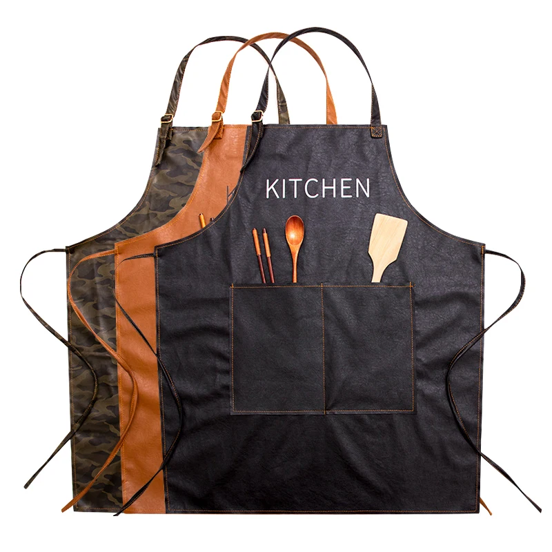 

Водонепроницаемый Карманный Фартук из искусственной кожи для приготовления пищи и выпечки, фартук для кофе для женщин и мужчин, кухонные аксессуары, нагрудник для уборки дома в кафе, магазине