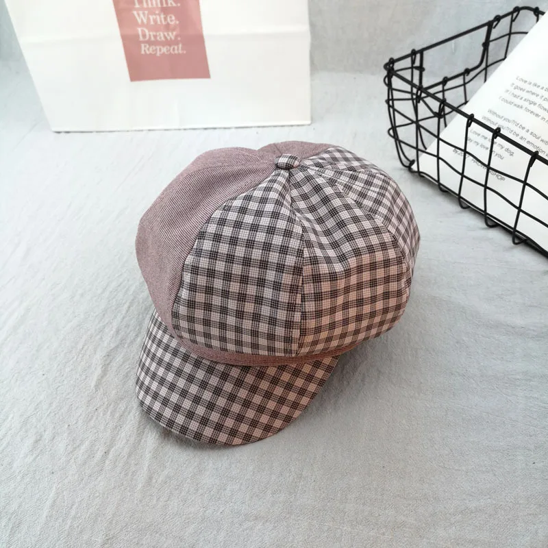 Женский Плетеный клетчатый берет шапка на зиму и весну восьмиугольник