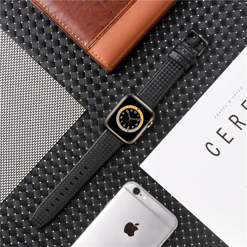 Ремешок из натуральной кожи углеродного волокна для Apple Watch Series 6 SE 5 4 сменный