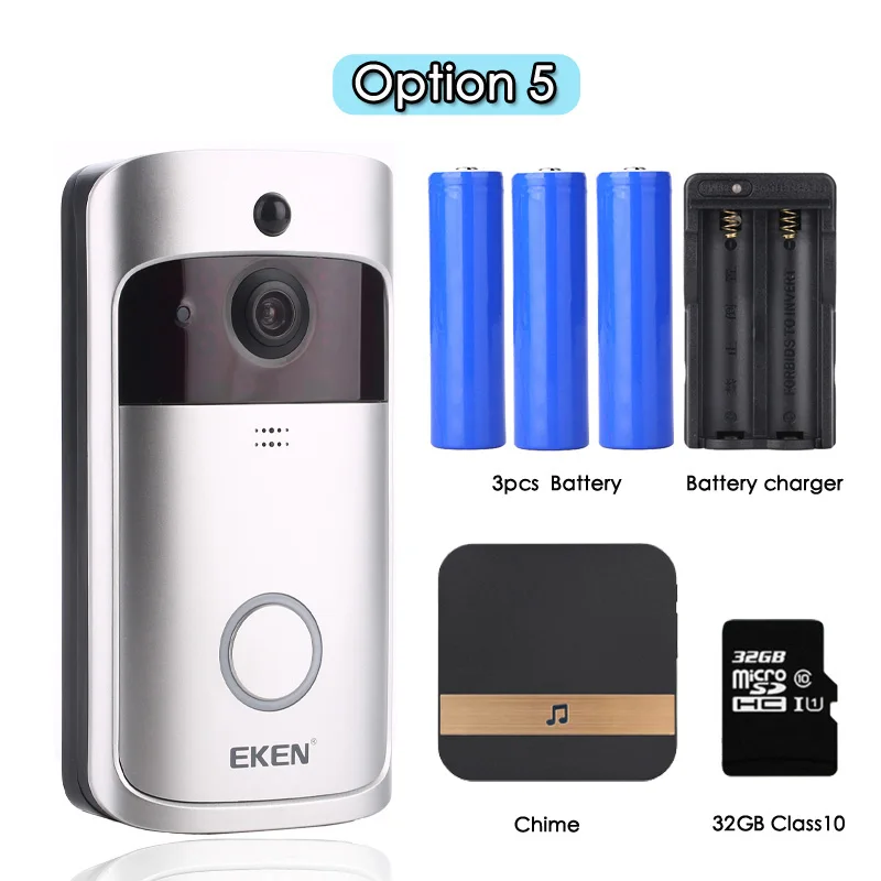 Option 5 EKEN V5 смарт WiFi видео дверной звонок камера визуальный домофон с колокольчиком ночного видения IP дверной звонок беспроводная домашняя камера безопасности - Цвет: Option 5
