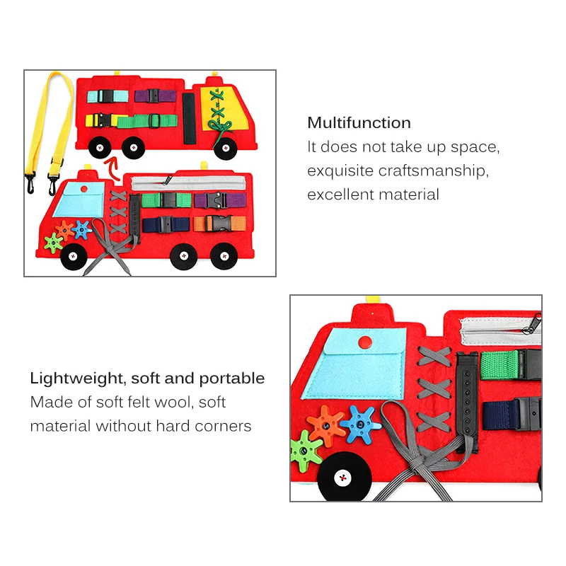 

Fire Truck Shape Life Skill Training Board Knowledge Training Toy Early Education Puzzling Toy Knob Buckle Shoelace Training Toy