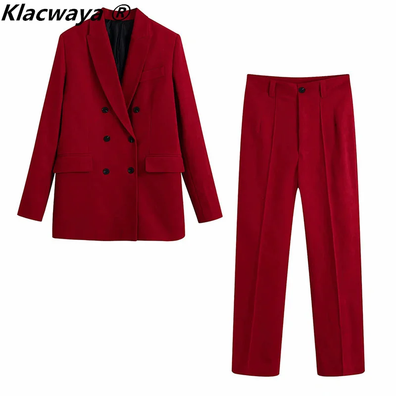 Фото Klacwaya 2021 женский модный офисный костюм из 2 предметов винтажный красный