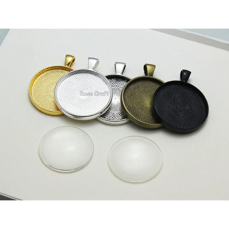

20pcs Pendant Kits Setting 30mm Round Cabochon Blank Base Tray Fit 30mm Clear Glass Cabochon DIY Jewelry Making Accessories