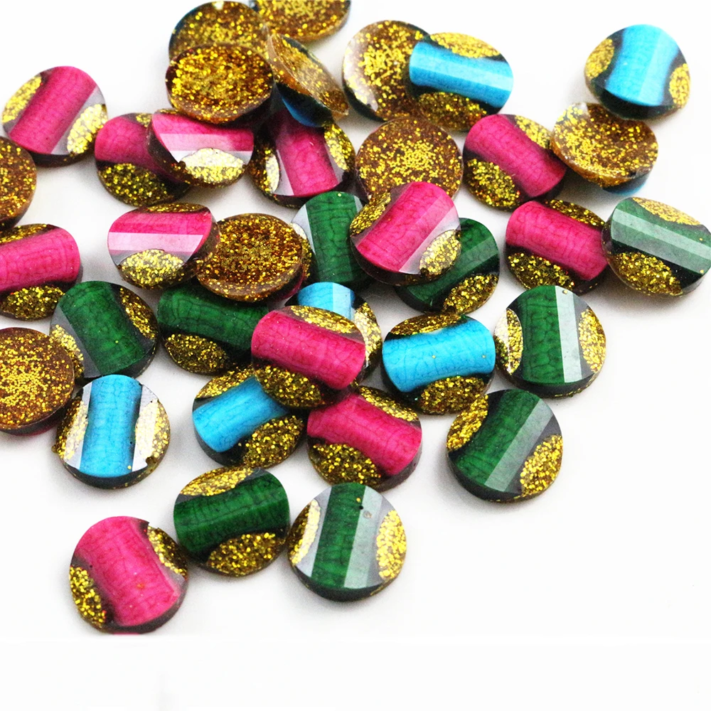 Новая мода 40 шт 12 мм вышитый узор блестящие разноцветные плоские задние кабошоны