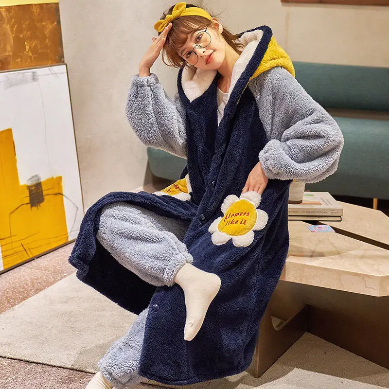 Женская пижама утолщенный теплый свободный банный халат для лица из кораллового