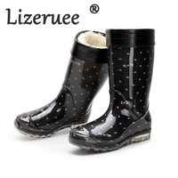 rain boots women waterproof high knee high fashion rubber boots for women botas mujer invierno warm plush flat protection shoes