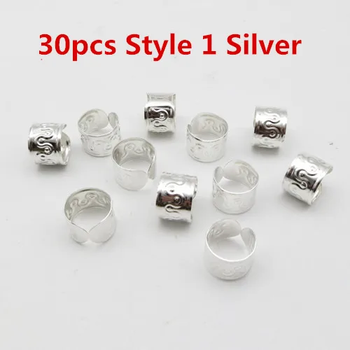 30pcs Style 1 Silver 30 шт-50 шт большие регулируемые серебряные/золотые волосы оплетка дреды бусины манжеты кольца для зажимов трубка около 12 мм Отверстие аксессуары - Цвет: 30pcs Style 1 Silver