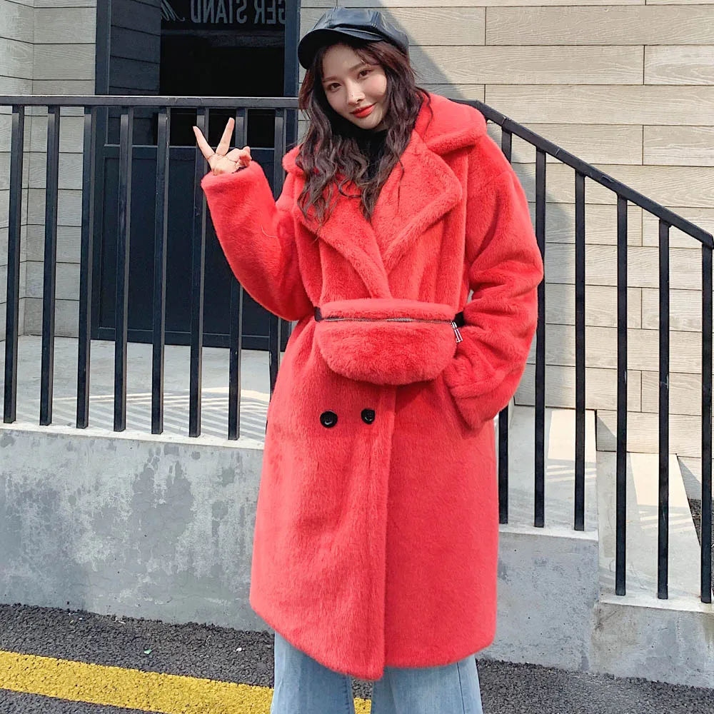 FIRSTTO 2019 модное пальто из мохнатой искусственной норки без сумки двубортная