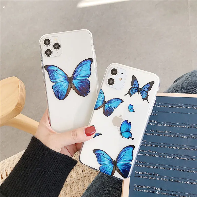 Симпатичный чехол Ottwn для телефона с бабочкой iPhone 12 11 Pro Max X XS XR XsMax прозрачный