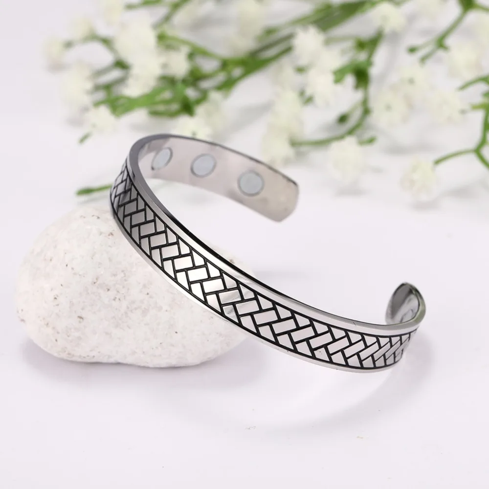 Myshape Magnetic Bangle Strip Lines 316L Stainless Steel Cuff Bracelet Women Bangles Health Elegant Jewelry Christmas Gift | Украшения и
