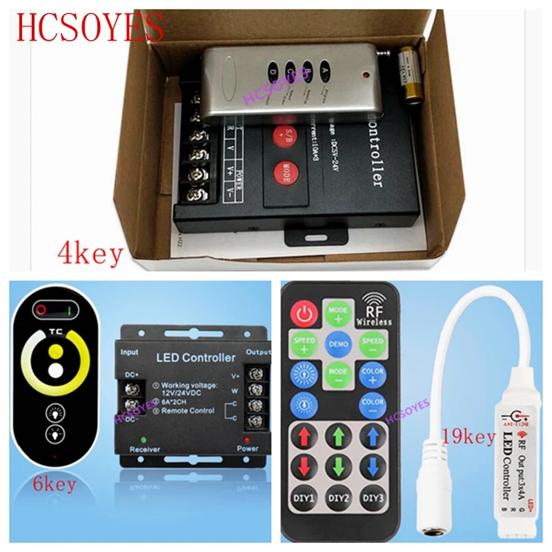 4key/6key/19key DIY RF IR remote RGB touch wireless LED controller dual color temperature lamp with module 30A for led strip
