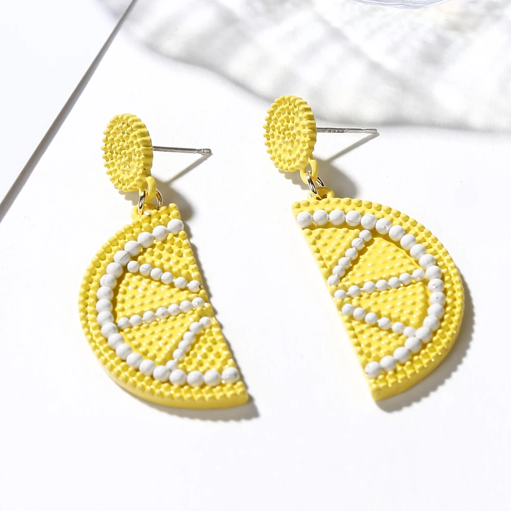 Летний Новый дизайн тропические фрукты желтый лимон бусы серьги с подвеской для