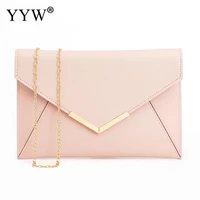 2021 simply styled women envelope clutch chain handbags textured leather ladylike light clutch bags leather in daily bags pink