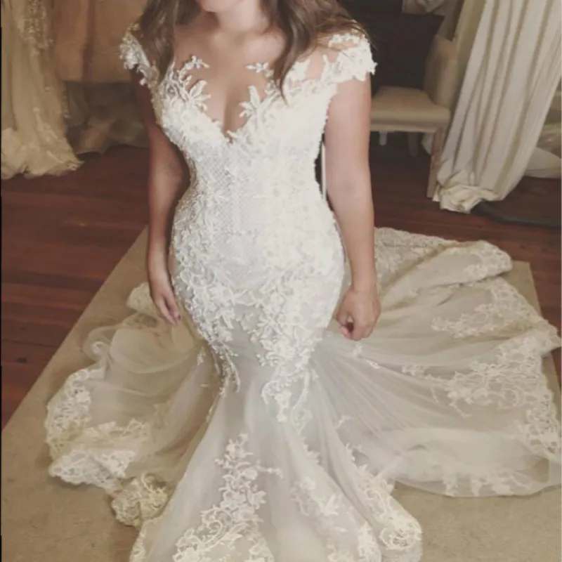 Скромные мусульманские свадебные платья русалки цвета слоновой кости в стиле