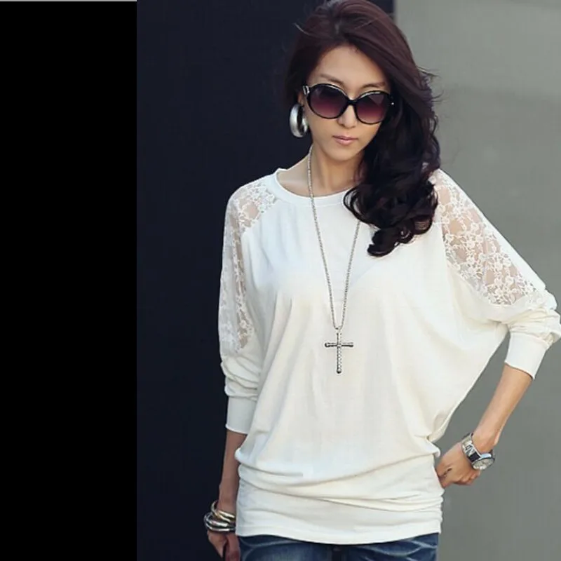 Женская трикотажная рубашка с длинным рукавом летучая мышь | одежда