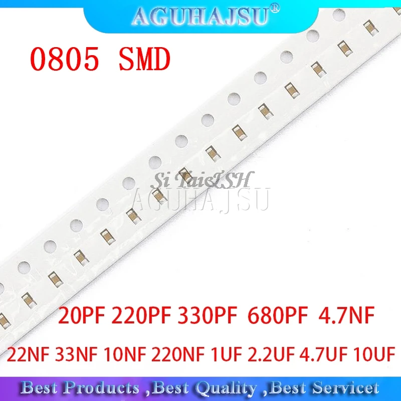 100 шт. 0805 SMD конденсатор с алюминиевой крышкой Керамическая 1PF 10UF 20PF 220PF 330PF 680PF 4.7NF
