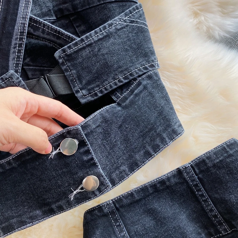 

Sexy Strapless Short Denim Vest Women's Tops+High Waist Slim Fit Straight-Leg Jean Pants 2021 Summer Fashion Two-Piece Set