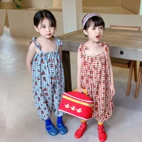 girls clothes summer season jumpsuits fashion striped plaid printed casual pants 2 8years old beibei high quality child clothing