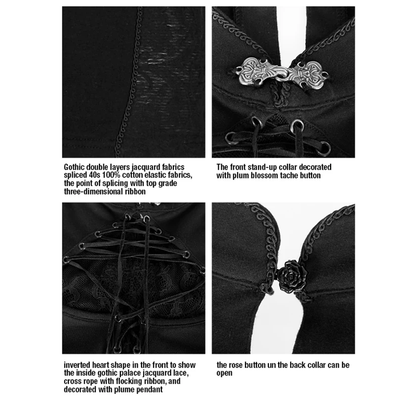 Женская футболка с воротником стойкой в стиле панк Готическая Весенняя ретро