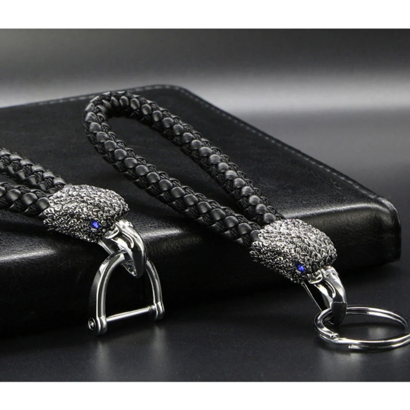 

Cool Eagle Bird Leather Keychains Woven Leather Rope Keyrings Car Women Men Metal Detachable Animal Key Chain Holder