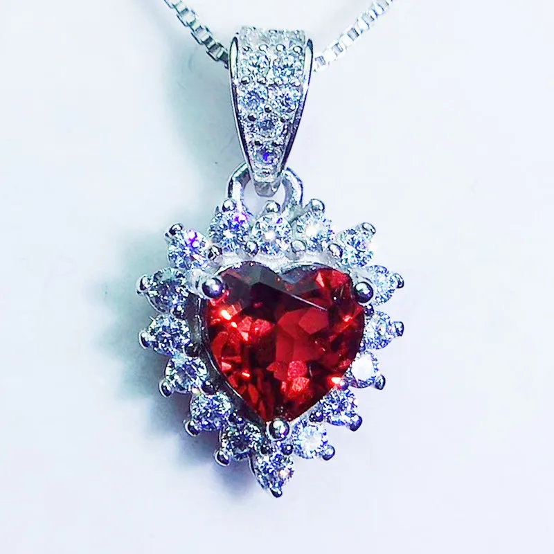 Цепочка с подвеской в виде сердца из натурального граната 925 карата|garnet pendant|garnet