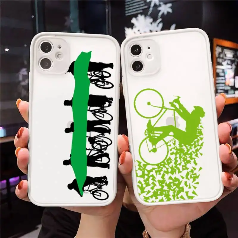 

Bicycle Bike Sport Phone Case For iPhone 12 11 Mini Pro XR XS Max 7 8 Plus X Matte transparent White Cover