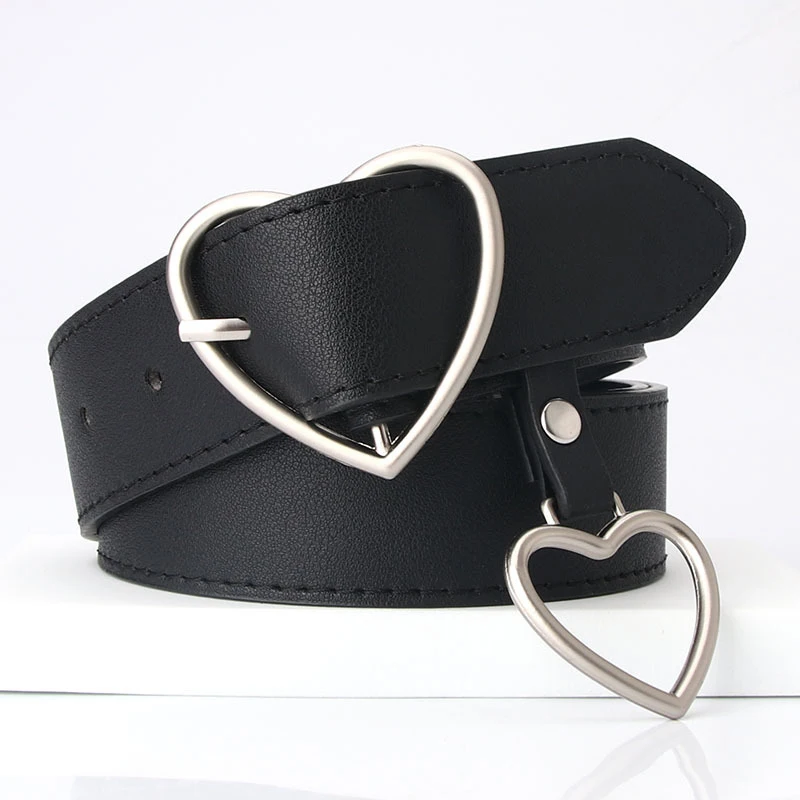 

2020 New PU Leather Women Belt Retro Jeans Decorative Waistband with Heart-shaped Pendant Alloy Heart Pin Buckle Wide Waist Belt