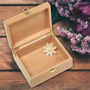 New Home Storage Box Natural Wooden With Lid Golden Lock Postcard Organizer Handmade Craft Jewelry Case Wooden Box Casket Home