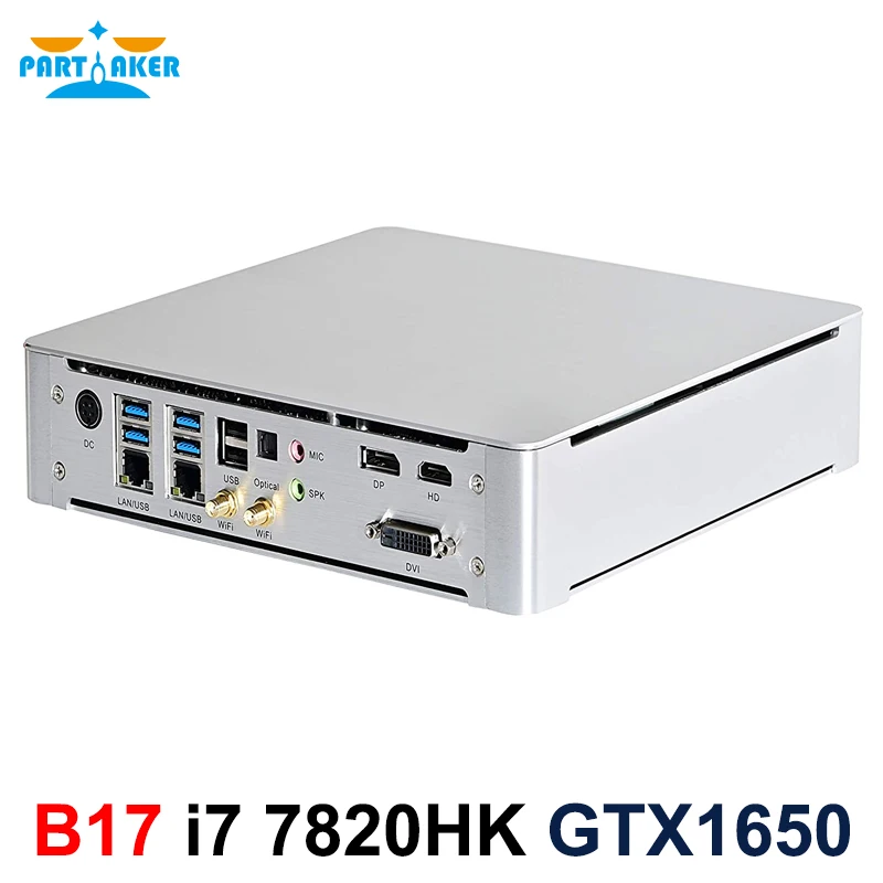 Partaker Mini PC Intel i7-7820HK 4 Cores 4K HTPC GTX1650 GDDR5 4GB Dedicated Card M.2 NVME 4K Desktop HTPC HDMI2.0 DP DVI