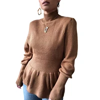 womenu2019s high neck long sleeve knit top simple pure color fashion slim pullover sweater