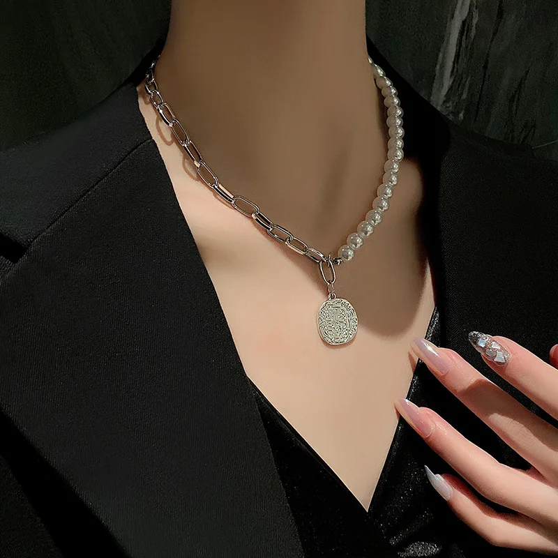 

Minar Vintage Simulated Pearl Chokers Necklaces for Women Girl 2021 Gold Coin Hollow Chunky Link Chain Necklace Wedding Jewelry
