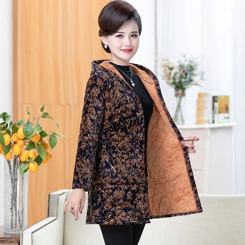 

Autumn New Parkas printing jackets Female Women Winter plus velvet lamb hooded Coats Cotton Winter Jacket Womens Outwear coat