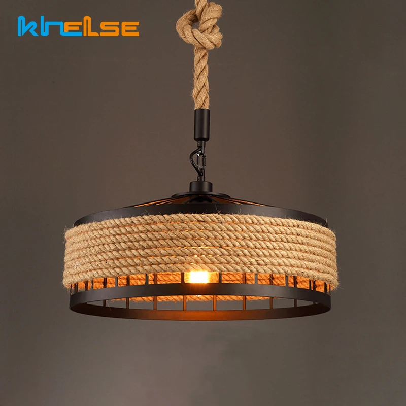 Винтажный металлический подвесной светильник для кухни из пеньковой веревки