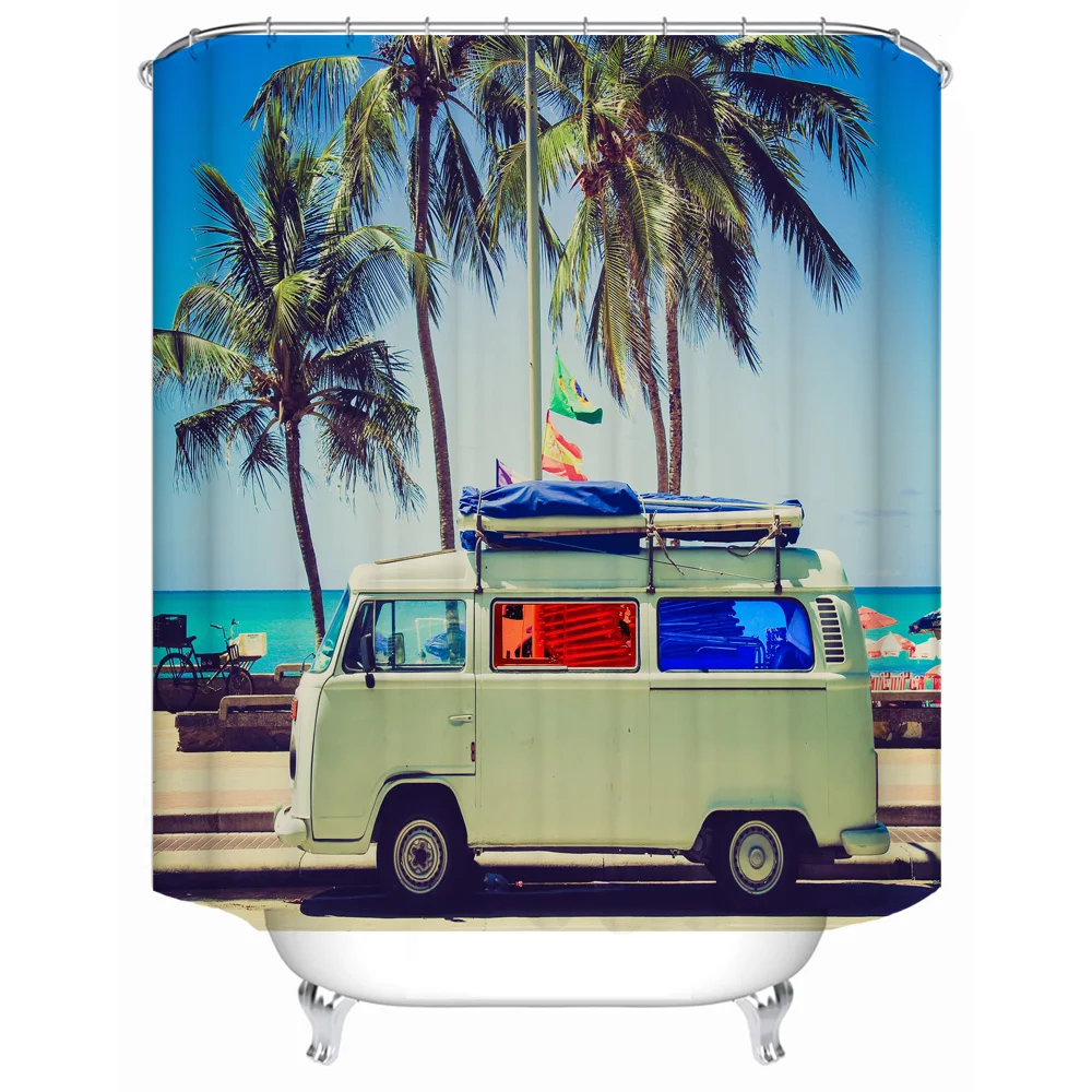 Душевая занавеска с кокосовым автомобилем морской пейзаж кокосовое дерево