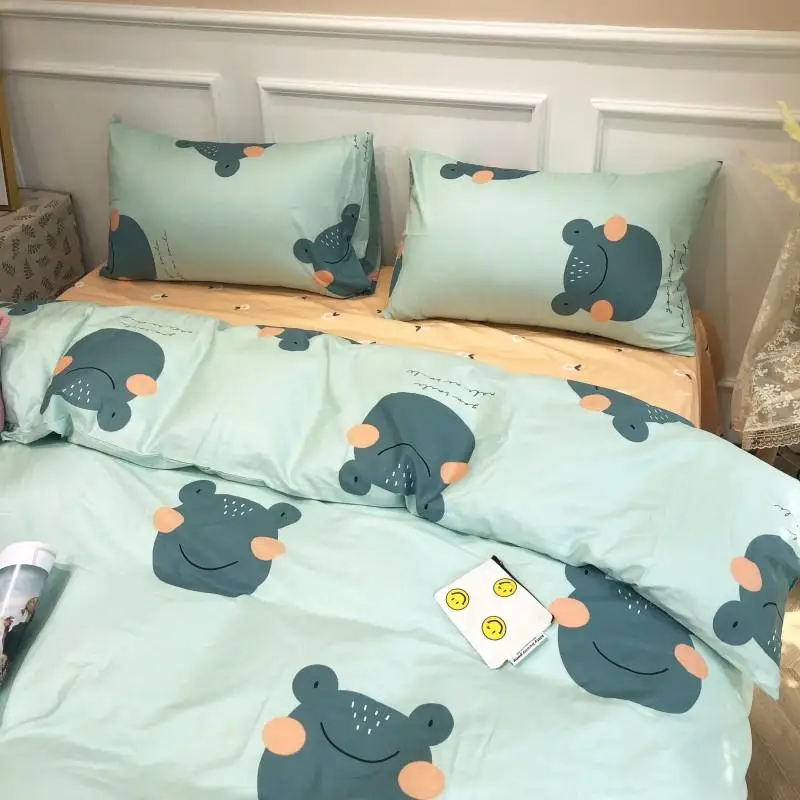 Cute pet frog Bedding Set cotton Bed cyan Linen Twin Queen King Size Sheet Double sided Duvet Cover | Дом и сад