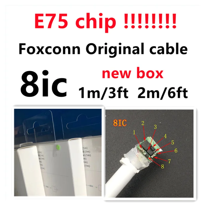 

50pcs/lot High quility 1m/3ft 2m/6ft 8ic E75 Chip Data USB charging cable for Foxconn X XS MAX 8 7 6 With New packaging