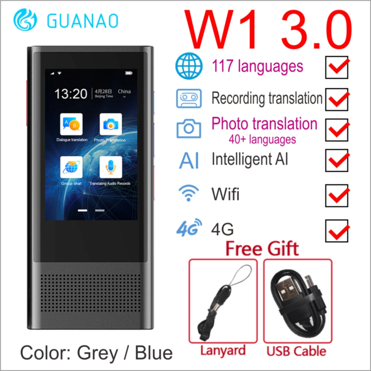 Boeleo W1 3 0 AI переводчик 117 языков портативный голосовое устройство Smart Бизнес