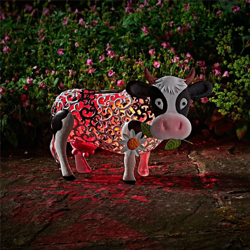 Luz alimentada por energ&iacute;a Solar de vaca con luces LED, escultura de resina de Animal de Metal para jard&iacute;n, decoraci&oacute;n de c&eacute;sped al aire libre, regalo de casa SEC88-2