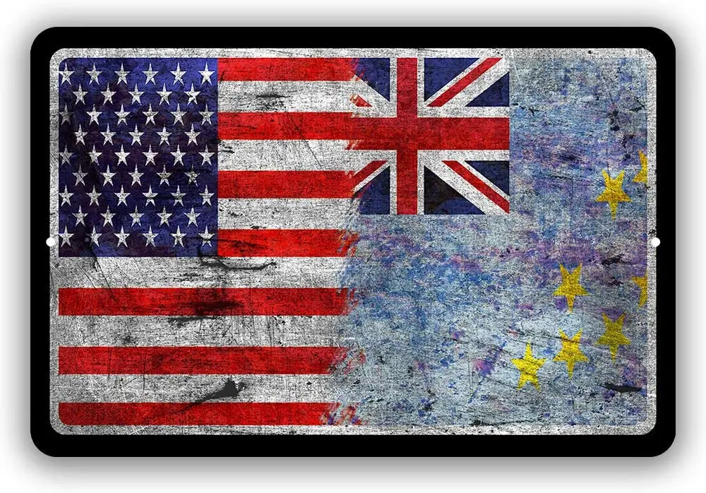 

Tuvalu Country Flag vs USA Man Cave Metal Decor Tin Sign Indoor and Outdoor use 8"x12" or 12"x18"